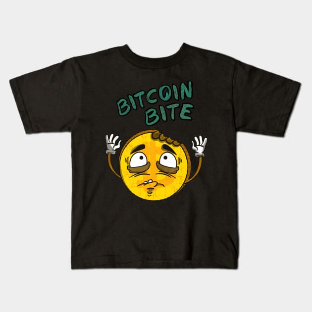 Bitcoin Bite Cryptocurrency Retro Cartoon Coin Kids T-Shirt by Foxxy Merch